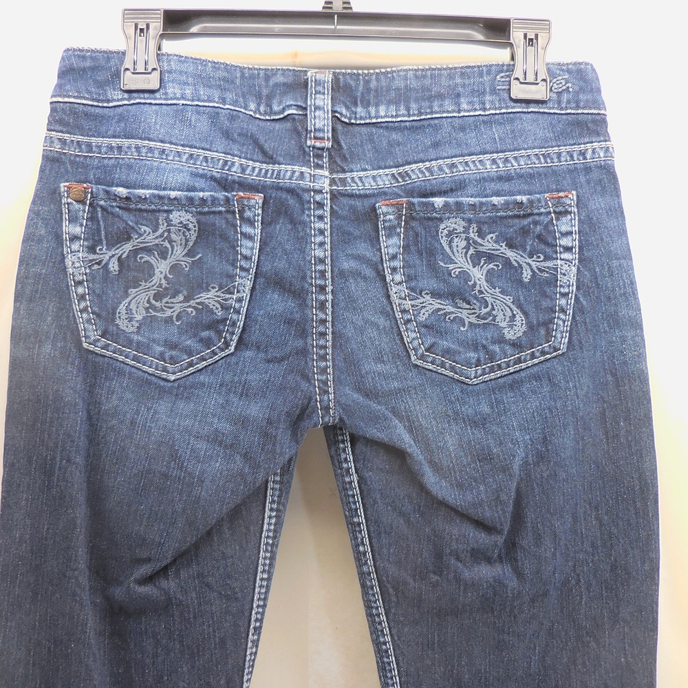Silver Jeans Suki‎ Low Rise Straight Leg Dark Wash Embroidered Pocket Jeans 28
